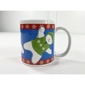 Vtg Houston Harvest Snowman Making Snow Angels Coffee Mug Christmas Holiday Cup